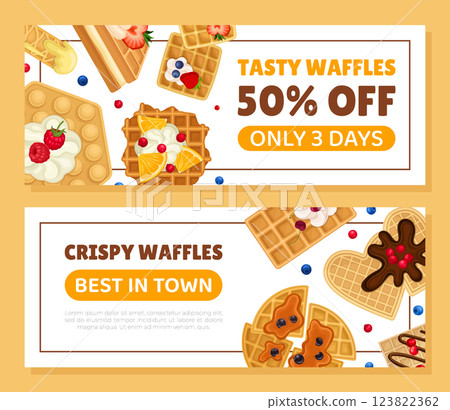 Waffles Food as Pastry Dessert Advertising Banner Design Vector Template 123822362