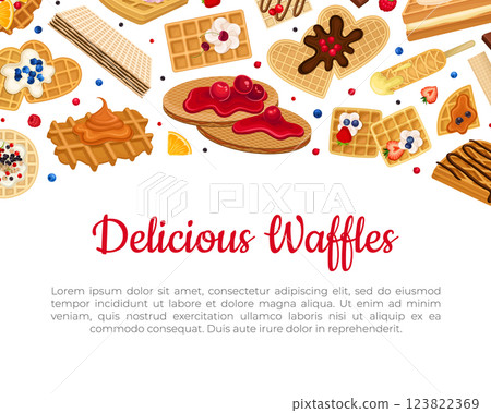 Waffles Food as Pastry Dessert Banner Design Vector Template Waffles Food as Pastry Dessert Banner Design Vector Template 123822369