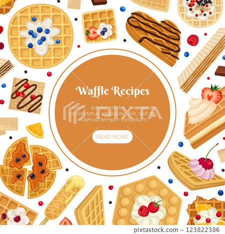 Waffles Food as Pastry Dessert Banner Design Vector Template 123822386