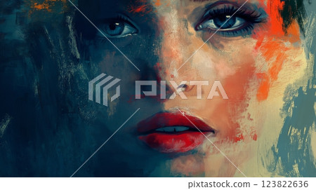 Stunning portrait of a woman with vibrant colors and expressive brushstrokes 123822636