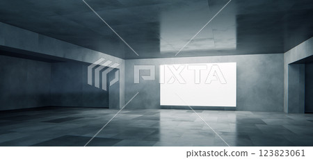Abstract concrete modern room with blank white banner 123823061
