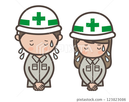 男女建築工人冷汗道歉的上半身插畫 男女建築工人冷汗道歉的上半身插畫 123823086