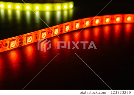 Illuminated LED Strip with Warm Red Glow Illuminated LED Strip with Warm Red Glow 123823259