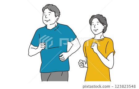 中年男女清爽慢跑的插畫素材 123823548