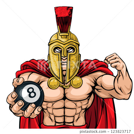 Spartan Trojan Pool Ball Billiards Mascot Cartoon Spartan Trojan Pool Ball Billiards Mascot Cartoon 123823717