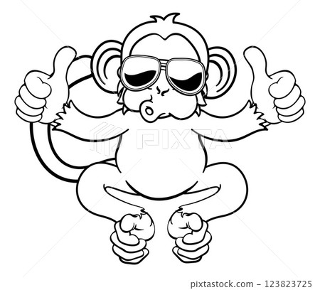 Monkey Sunglasses Cartoon Animal Giving Thumbs Up 123823725