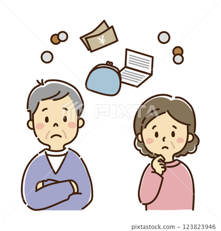 Senior couple thinking about money Senior couple thinking about money 123823946