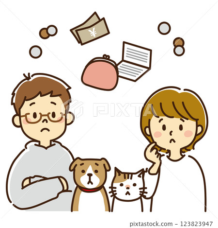 Family and pets thinking about money 123823947