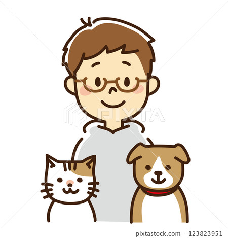 Smiling man with dog and cat 123823951