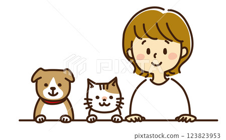 Cute girl with cat and dog 123823953
