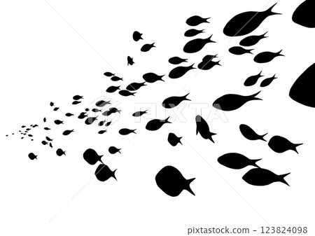 一群魚游向遠方的輪廓，單色 123824098