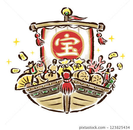 裝滿寶藏的寶船-手繪插畫 123825434