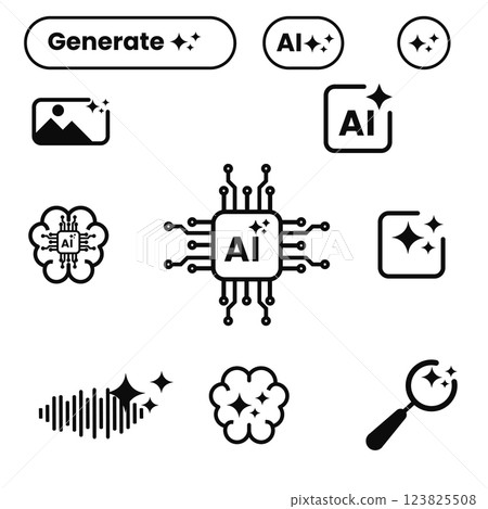Artificial intelligence icons Ai, brain, tech chip 123825508