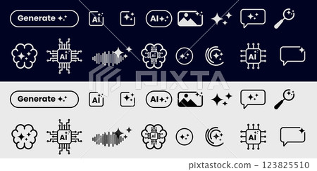 Artificial intelligence icons Ai, brain, tech chip Artificial intelligence icons Ai, brain, tech chip 123825510