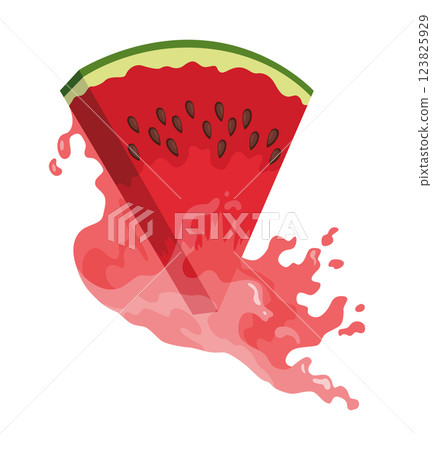 Watermelon natural sweet food. Icon of ripe red fruit cut on slice in 3d realistic cartoon style. Fresh and juicy colorful berry isolated on white background Watermelon natural sweet food. Icon of ripe red fruit cut on slice in 3d realistic cartoon style. Fresh and juicy colorful berry isolated on white background 123825929