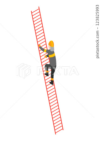 Firefighter isometric icon with firefighters engaged in extinguishing of burning. Firefighters career concept design. Saving people vector illustration Firefighter isometric icon with firefighters engaged in extinguishing of burning. Firefighters career concept design. Saving people vector illustration 123825993