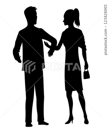 Couples in love silhouette. Man and woman standing together. Romantic black silhouette of loving pair boy and girl. Vector illustration Couples in love silhouette. Man and woman standing together. Romantic black silhouette of loving pair boy and girl. Vector illustration 123826005