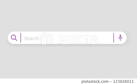 Browser search bar. Web page internet browser button, search box template. Internet search system. Simple element of user interface design. Vector illustration 123826011