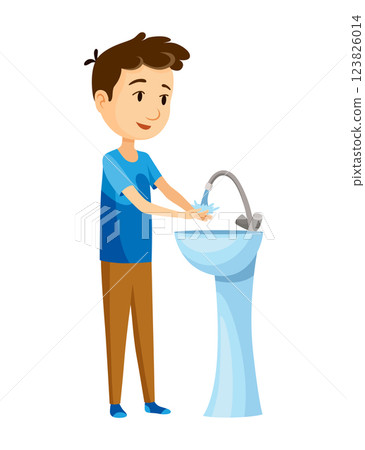 Kid use bathroom icon set. Baby boy learn proper handwashing. Vector illustration infographic how to use the toilet Kid use bathroom icon set. Baby boy learn proper handwashing. Vector illustration infographic how to use the toilet 123826014
