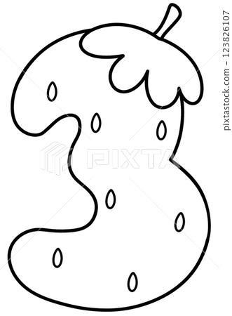 Number 3 outline strawberry design, Hand drawn number for kids, fruit number element png 123826107