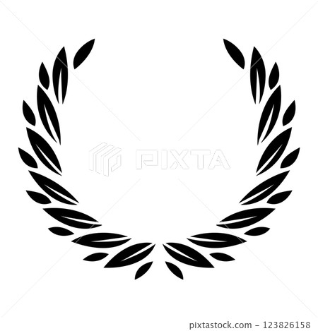 Vintage laurel wreath. Black silhouette circular sign depicting award achievement heraldry, nobility, emblem. Laurel wreath award, winning, prize or victory 123826158