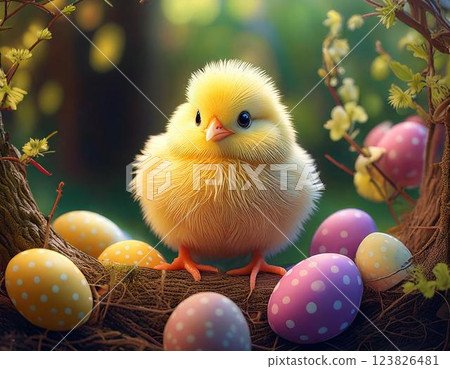 Easter eggs: colorful eggs and chicks Easter eggs: colorful eggs and chicks 123826481