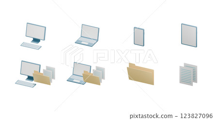 Simple 3D illustration of various gadgets in office 123827096