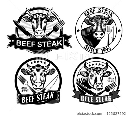 set of a beef steak house brand logo  123827292