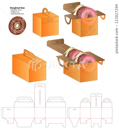 Donut Box packaging die cut template design. 3d mock-up Donut Box packaging die cut template design. 3d mock-up 123827294