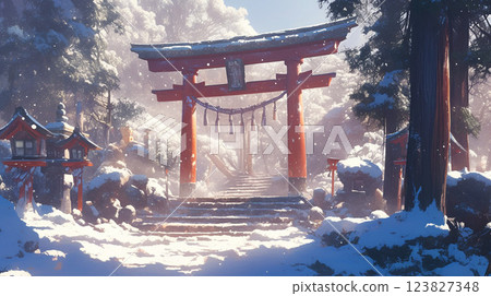 雪景中異常美麗的神社 123827348