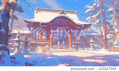 A fantastically beautiful shrine in a snowy landscape 123827349