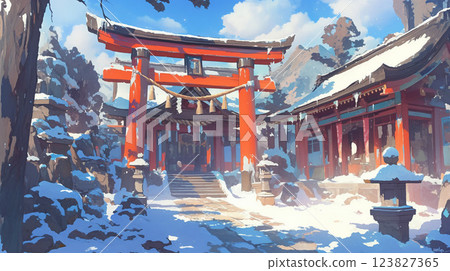 A fantastically beautiful shrine in a snowy landscape 123827365