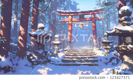 A fantastically beautiful shrine in a snowy landscape 123827371