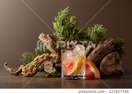 Refreshing drink with ice, grapefruit. 123827586