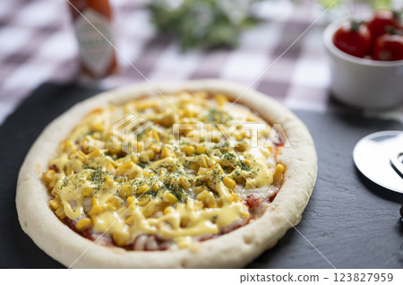 Mayo corn pizza very popular with children 123827959