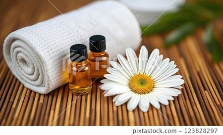 Tranquil Wellness Sanctuary Natural Aromatherapy Elements in Harmonious Spa Setting with Botanical Accents 123828297