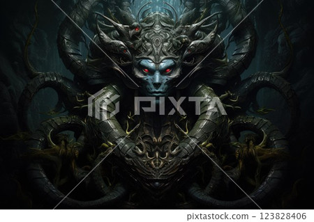 Serpentine naga, possessing both human and snake-like features, with vast wisdom - Generative AI 123828406