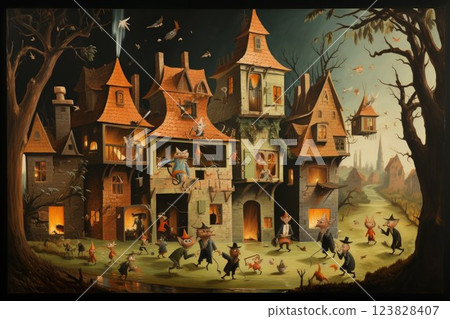 Playful and mischievous poltergeists causing havoc in old manor houses - Generative AI 123828407