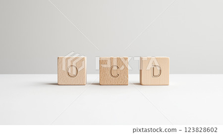 A sophisticated composition featuring clean, white wood OCD blocks | Modern interior 123828602