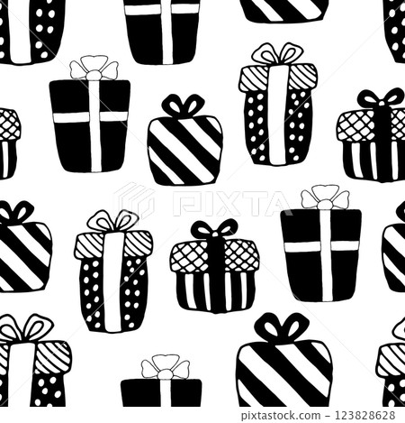 Pattern black and white holiday gift boxes Pattern black and white holiday gift boxes 123828628