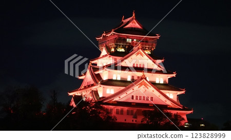 The illuminated castle tower 123828999