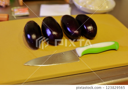 Preparing eggplant 123829565