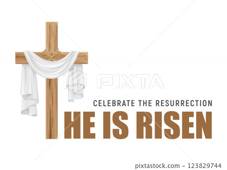 Cross with Shroud on Calvary, He Is Risen Cross with Shroud on Calvary, He Is Risen 123829744