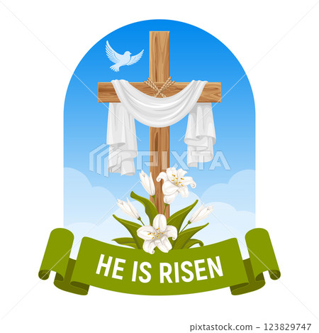 Cross with Shroud on Calvary, He Is Risen 123829747