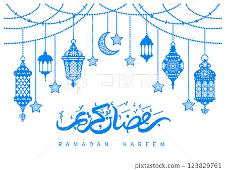 Ramadan Kareem Greeting Card With Arabic Lantern Garland Decoration Ramadan Kareem Greeting Card With Arabic Lantern Garland Decoration 123829761
