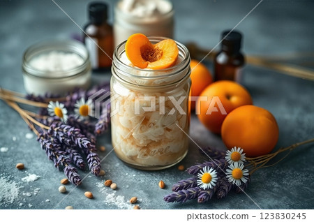 Artisanal Botanical Body Care Scrub Handcrafted Natural Spa Products with Mediterranean Herbs and Citrus Aromatherapy Elements Artisanal Botanical Body Care Scrub Handcrafted Natural Spa Products with Mediterranean Herbs and Citrus Aromatherapy Elements 123830245