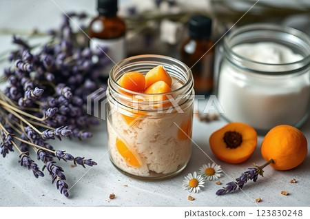 Artisanal Botanical Body Care Scrub Handcrafted Natural Spa Products with Mediterranean Herbs and Citrus Aromatherapy Elements Artisanal Botanical Body Care Scrub Handcrafted Natural Spa Products with Mediterranean Herbs and Citrus Aromatherapy Elements 123830248