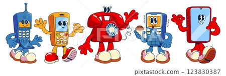 Retro smiling mobile phone character mascots 123830387