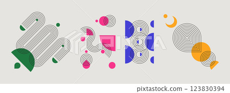 Colorful geometric shapes, lines and patterns set 123830394