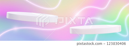 Pedestal stage podiums on holographic background 123830406
